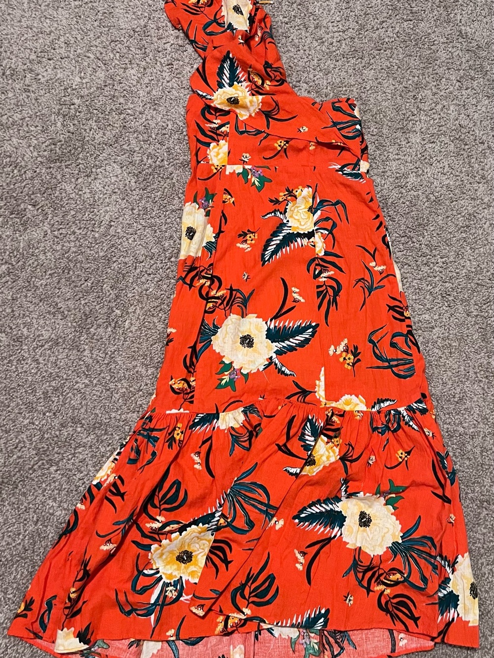 Urban Outfitters Orange Floral One Shoulder Maxi Dress